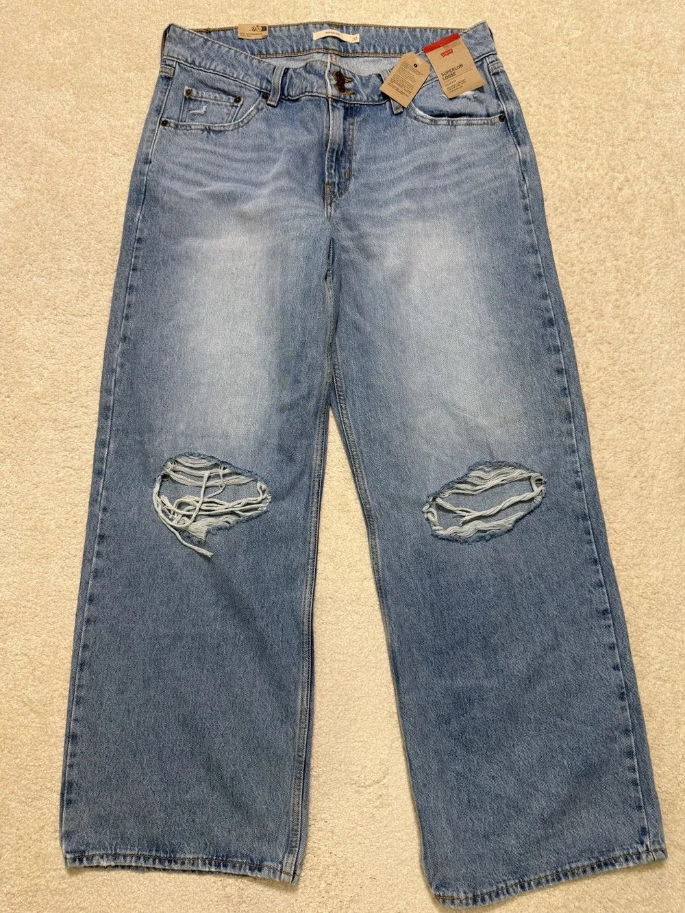 Levi's Superlow Loose Low Rise Distressed Light Wash Denim Jeans Size 32 14 - Picture 4 of 15